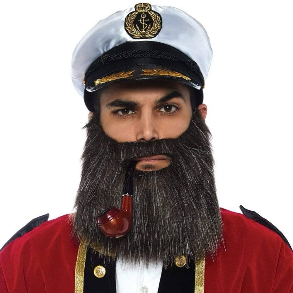Captain Style Costume Faux Hair Facial Beard Wig Hat Pipe Costume Accessory
